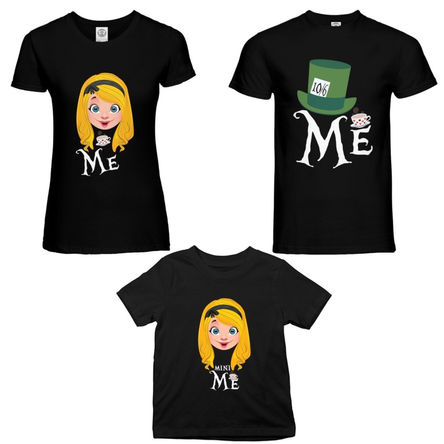Tris t-shirt adulti bambino me cappellaio matto me alice matto mini alice Per la famiglia