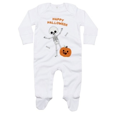 Tutina neonato happy halloween con scheletro e zucca...