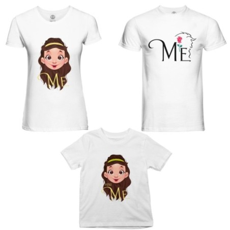 Tris t-shirt adulti bambino me la bestia me bella mini bella