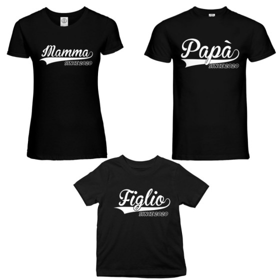 Tris t-shirt adulti bambino personalizzato con anno papà since mamma since figlio figlia since Per la famiglia
