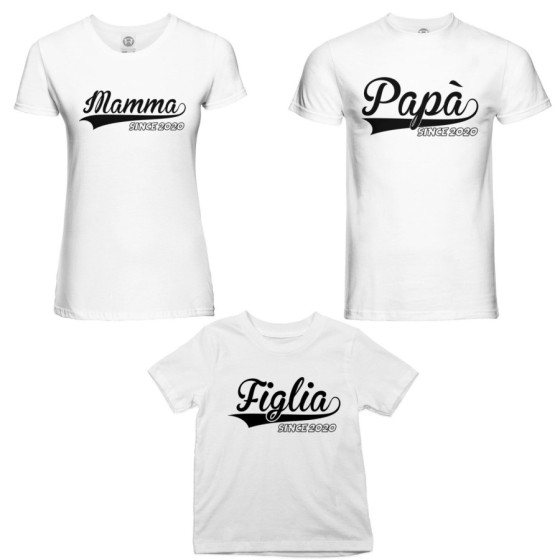 Tris t-shirt adulti bambino personalizzato con anno papà since mamma since figlio figlia since Per la famiglia 2