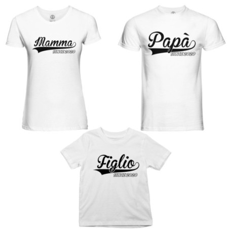 Tris t-shirt adulti bambino personalizzato con anno papà since mamma since figlio figlia since Per la famiglia
