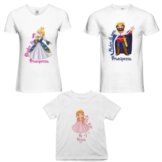 Tris t-shirt adulti bambino padre di una principessa madre di una principessa figlia di un re regina Per la famiglia