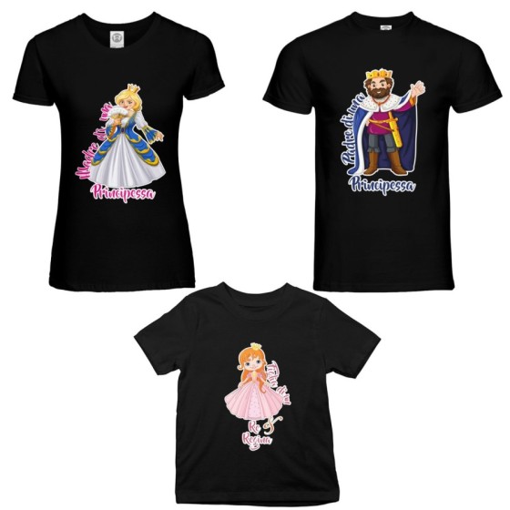 Tris t-shirt adulti bambino padre di una principessa madre di una principessa figlia di un re regina Per la famiglia 2