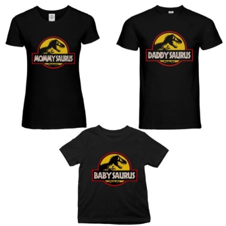 Tris t-shirt adulti bambino daddy saurus mommy saurus...