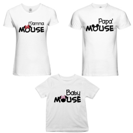 Tris t-shirt adulti bambino papà mouse mamma minnie mouse...