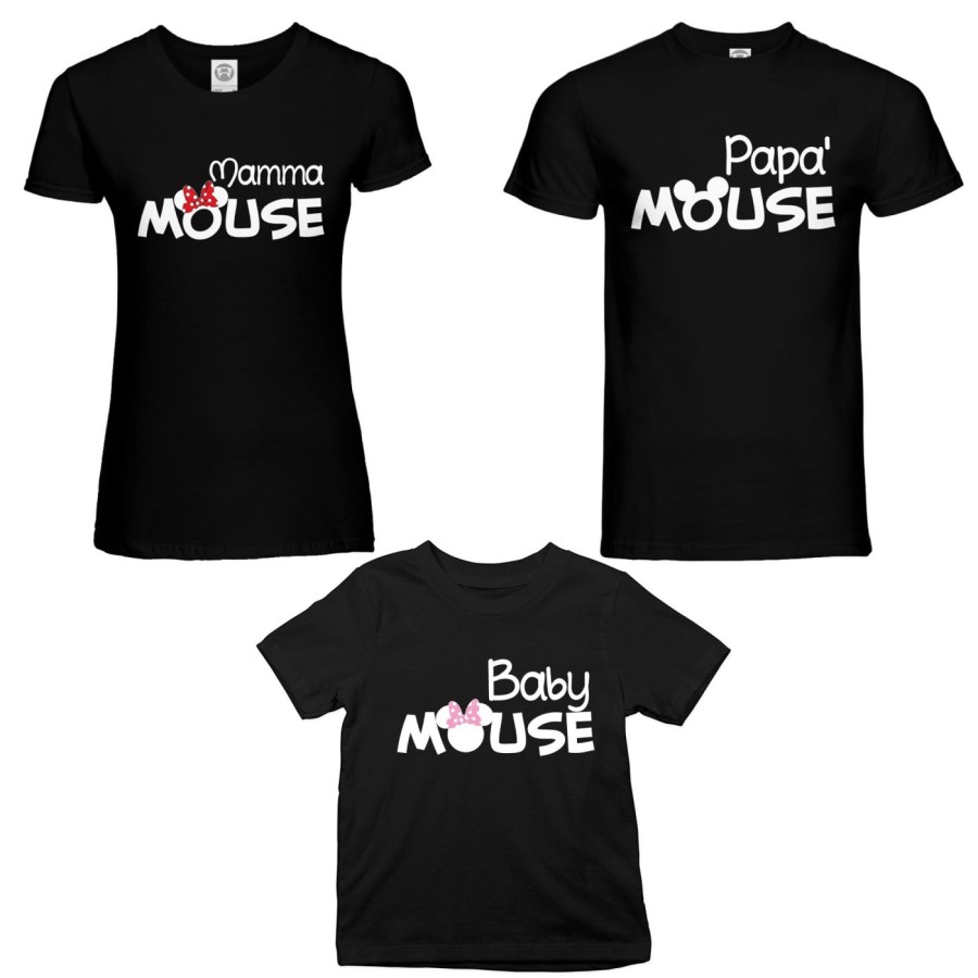Tris t-shirt adulti bambino papà mouse mamma minnie mouse baby minnnie mouse Per la famiglia