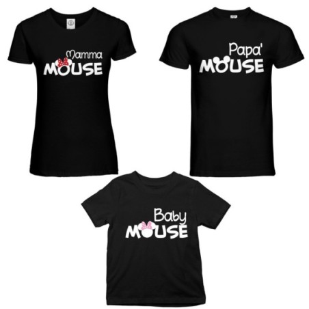 Tris t-shirt adulti bambino papà mouse mamma minnie mouse baby minnnie mouse Per la famiglia