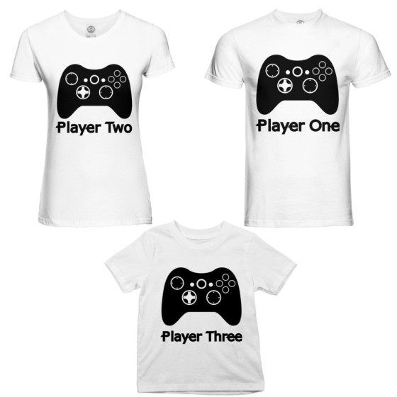Tris t-shirt adulti bambino player one player two player three xbox Per la famiglia 2