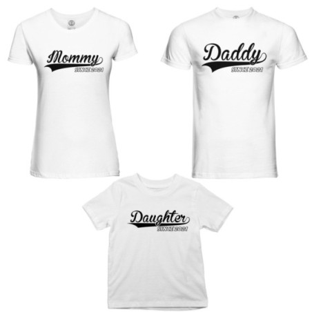 Tris t-shirt adulti bambino personalizzato con anno daddy...