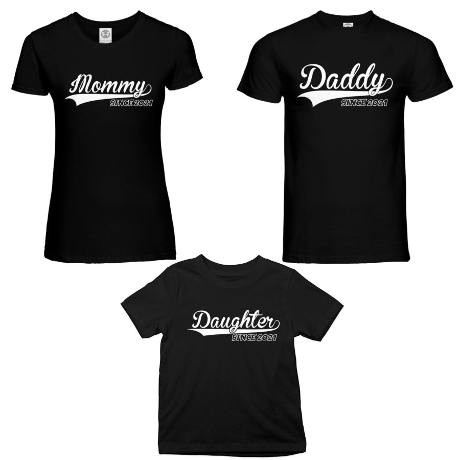 Tris t-shirt adulti bambino personalizzato con anno daddy since mommy since son daughter since Per la famiglia