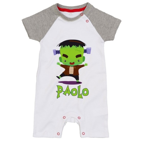 Pagliaccetto neonato personalizzato con nome piccolo frankenstein Halloween