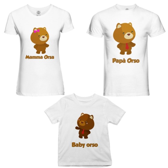 Tris t-shirt adulti bambino papà orso mamma orsa baby orsa baby orso  Per la famiglia 2
