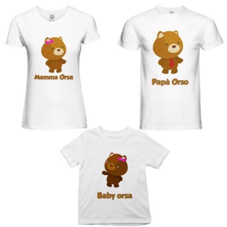Tris t-shirt adulti bambino papà orso mamma orsa baby orsa baby orso  Per la famiglia