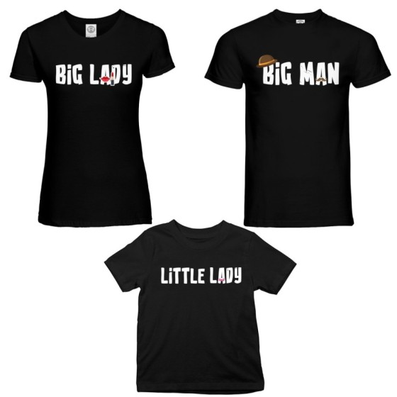 Tris t-shirt adulti bambino big man big lady little man little lady Per la famiglia
