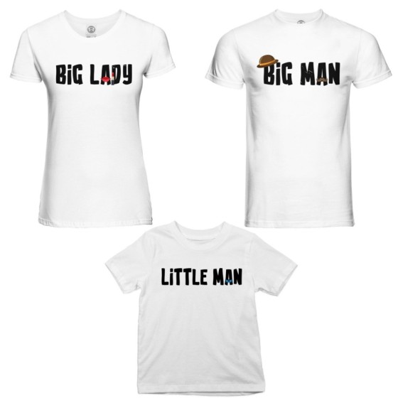 Tris t-shirt adulti bambino big man big lady little man little lady Per la famiglia 2