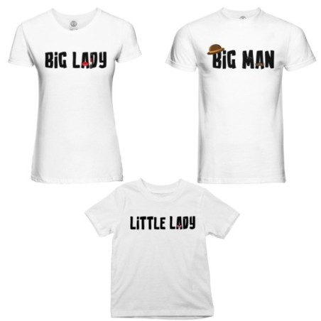 Tris t-shirt adulti bambino big man big lady little man little lady Per la famiglia