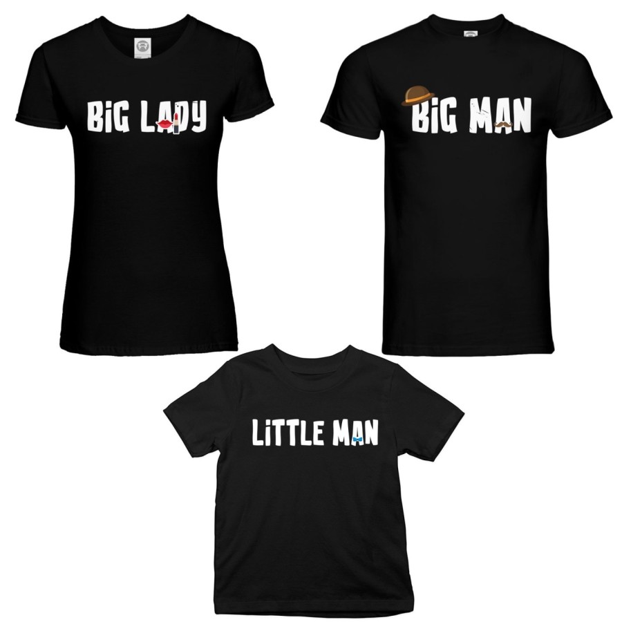Tris t-shirt adulti bambino big man big lady little man little lady Per la famiglia