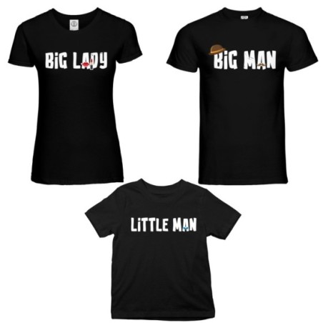 Tris t-shirt adulti bambino big man big lady little man little lady Per la famiglia