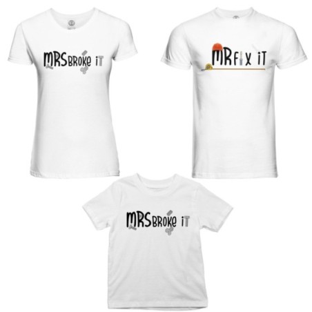 Tris t-shirt adulti bambino mr fix it mr broke it mrs broke it Per la famiglia