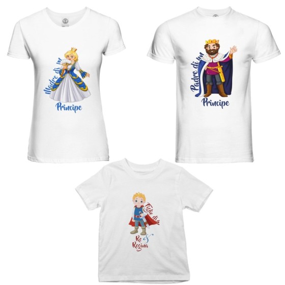 Tris t-shirt adulti bambino padre di un principe madre di un principe figlio di un re e regina Per la famiglia 2