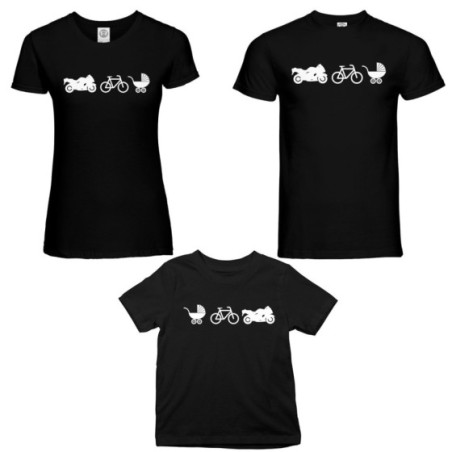 Tris t-shirt adulti bambino dalla moto al carrozzino