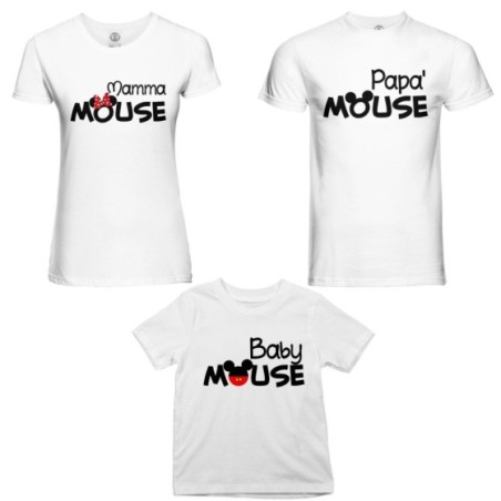 Tris t-shirt adulti bambino papà mouse mamma minnie mouse baby mouse Per la famiglia