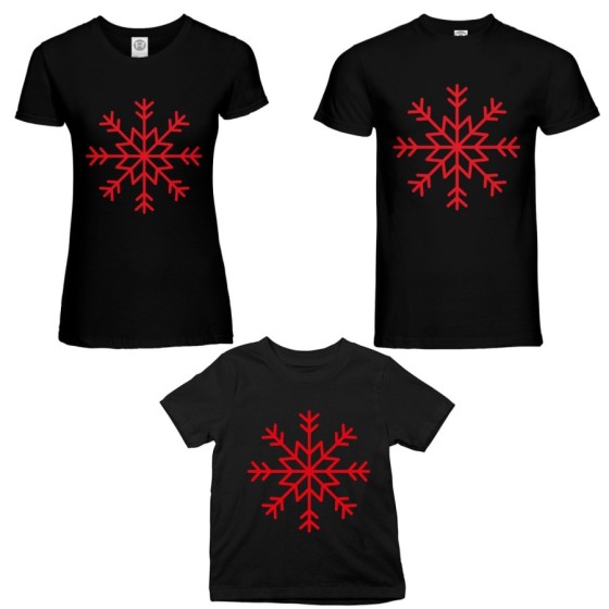 Tris t-shirt per la famiglia personalizzabile con nome fiocco di neve Natale