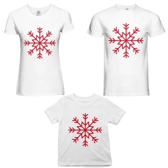 Tris t-shirt per la famiglia personalizzabile con nome fiocco di neve Natale 2