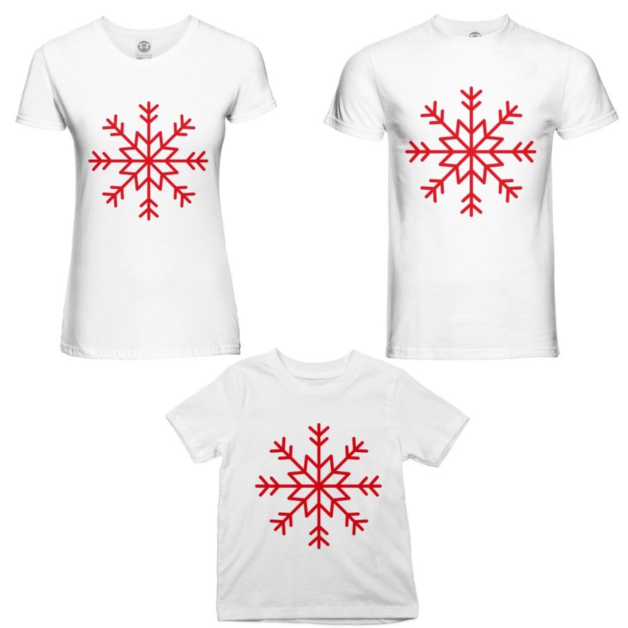Tris t-shirt per la famiglia personalizzabile con nome fiocco di neve Natale