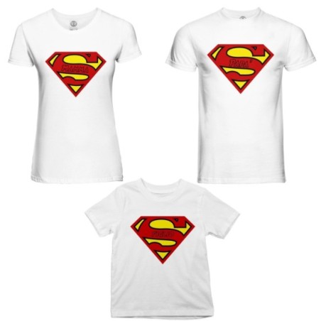 Tris t-shirt adulti bambino super papà super mamma super...