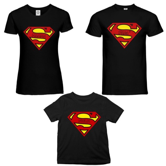Tris t-shirt adulti bambino super papà super mamma super figlia super figlio Per la famiglia 2