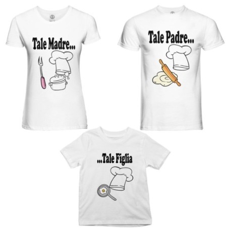 Tris t-shirt adulti bambino famiglia di chef