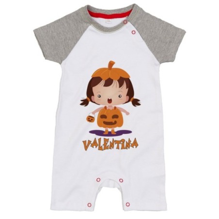 Pagliaccetto neonato personalizzato con nome piccola zucca Halloween