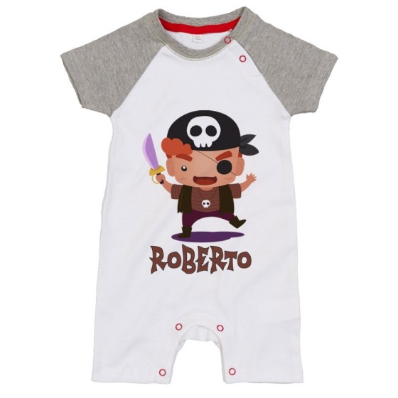 Pagliaccetto neonato personalizzato con nome piccolo pirata Halloween