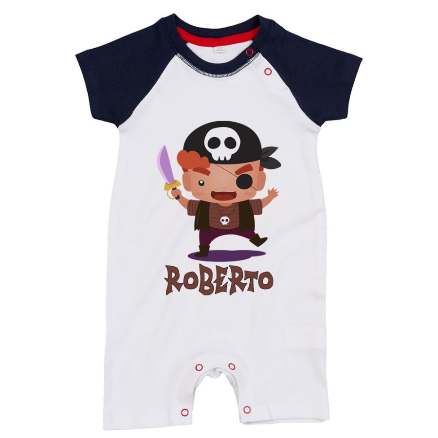 Pagliaccetto neonato personalizzato con nome piccolo pirata Halloween