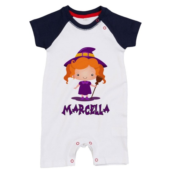 Pagliaccetto neonata personalizzato con nome piccola streghetta Halloween