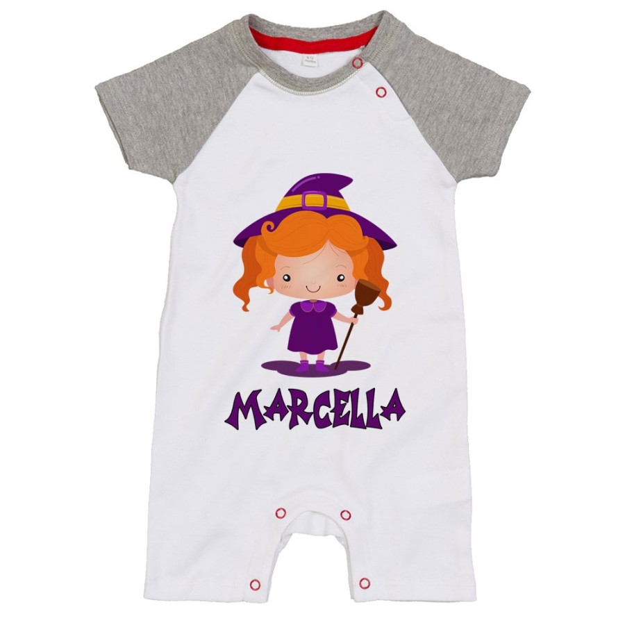 Pagliaccetto neonata personalizzato con nome piccola streghetta Halloween