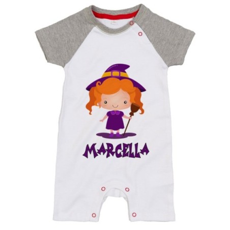 Pagliaccetto neonata personalizzato con nome piccola streghetta Halloween