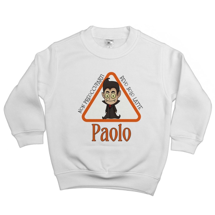 Felpa bambino personalizzata con nome non preoccuparti bevo solo latte Halloween