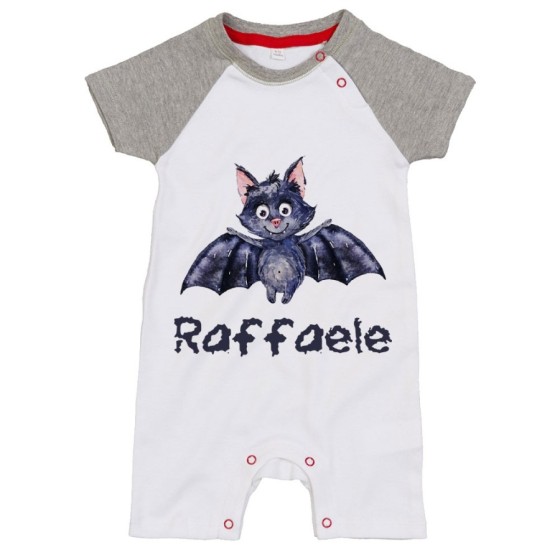 Pagliaccetto neonato personalizzato con nome pipistrello watercolor Halloween