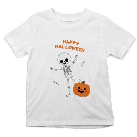 T-shirt bambino happy halloween con scheletro e zucca...