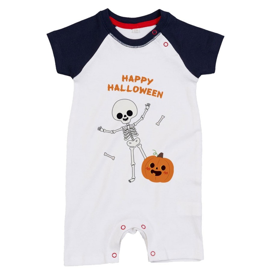 Pagliaccetto neonato happy halloween con scheletro e zucca danzerini Halloween