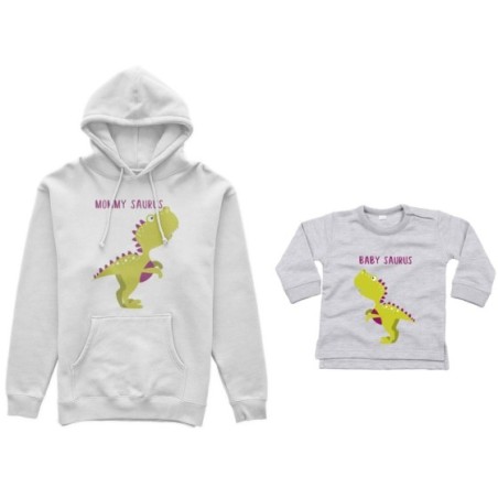 Coordinato felpe o body lupetto neonato madre figlio mommy saurus baby saurus Per la mamma