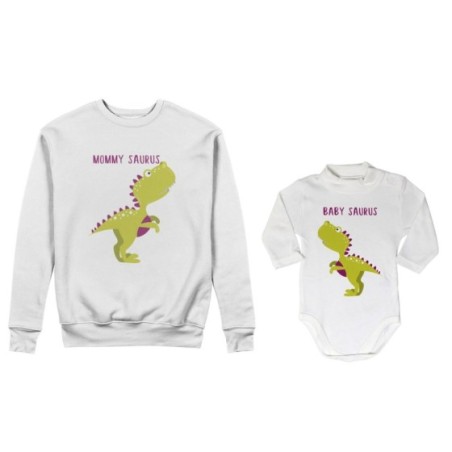 Coordinato felpe o body lupetto neonato madre figlio mommy saurus baby saurus Per la mamma