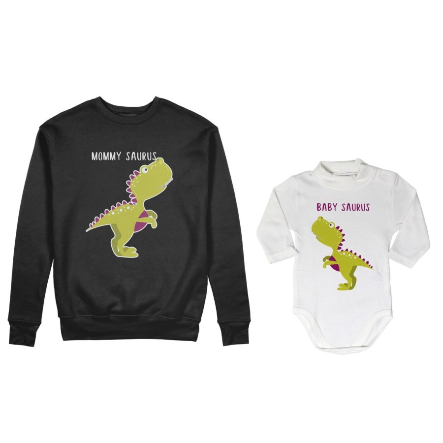 Coordinato felpe o body lupetto neonato madre figlio mommy saurus baby saurus Per la mamma