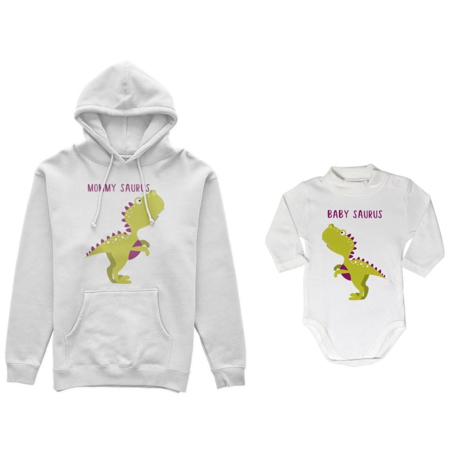 Coordinato felpe o body lupetto neonato madre figlio mommy saurus baby saurus Per la mamma