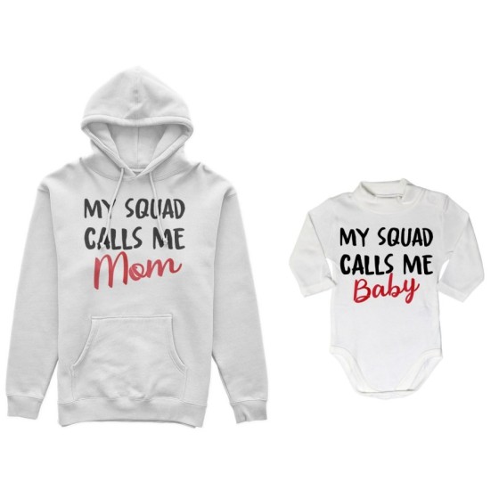 Coordinato felpe o body lupetto neonato madre figlio my squad calls me mom Per la mamma