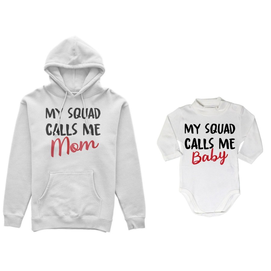 Coordinato felpe o body lupetto neonato madre figlio my squad calls me mom Per la mamma