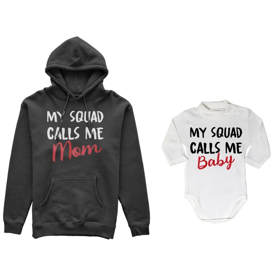 Coordinato felpe o body lupetto neonato madre figlio my squad calls me mom Per la mamma